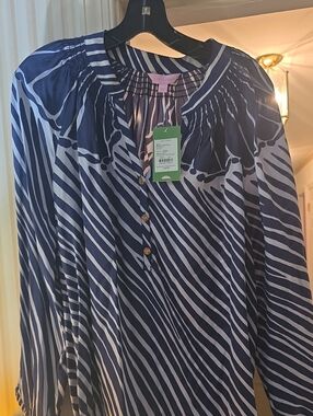 Lilly Pulitzer NWT Bright Shimmy Shells Navy and White Striped Elsa Top